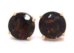 14kt Yellow gold round smokey quartz stud earrings