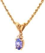 Pretty 14K YG Tanzanite Pendant on Rope Necklace