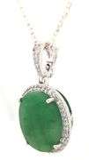 Darling 8.75CTS Oval Cut Natural Emerald & 1.10CTW White Sapphire Pendant Necklace in Sterling Silve