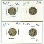 1919-P, 19-D, 19-S, & rare 1921-D Mercury Dimes