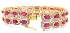 Enamoring Brand New European 20.00CTW Oval Faceted Ruby &  5.00CTW Diamond Bracelet in 14K Yellow Go
