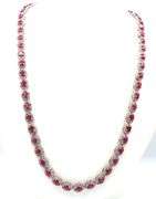 Gorgeous 36.00CTW Oval Faceted Ruby & 6.00CTW Diamond of 21.5 Inches Necklace in 14K White Gold Over