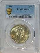 Amazing Gem BU 1944 Walking Liberty Half Dollar. PCGS MS66
