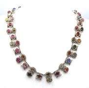 Breathtaking 25.00CTW Oval Cabochon -Cut Multi-Colored Tourmaline & 4.5CTW Diamond Necklace in 14K W