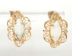 14kt Yellow gold marquise Opal Filigree stud earrings