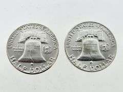 1955 & 1963-D Franklin Silver Half Dollars, UNC