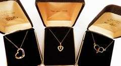 3 Vintage Gold Filled Gemstone Heart Necklaces