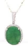 Darling 8.75CTS Oval Cut Natural Emerald & 1.10CTW White Sapphire Pendant Necklace in Sterling Silve