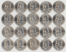Flashy BU Roll of 20 mixed 1963 and 1963-D Franklin Half Dollars