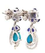 Enamoring 4.00CTW Pear Shaped Faceted Sapphire, 2.40CTW Cabochon-Cut Turquoise & Diamond Dangle Earr