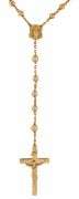 Polished Beaded Rosary Crucifix Virgin Mary Cross Pendant Necklace in 14K