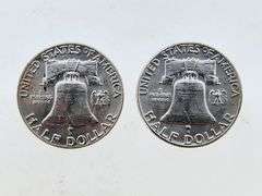 (2) 1955 Franklin Silver Half Dollars, UNC