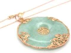 14kt Yellow gold round Jade Fortune pendant on chain
