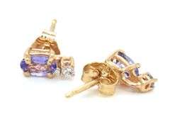 14kt Yellow gold oval tanzanite and diamond stud earrings
