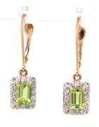 14kt Yellow gold Peridot and diamond dangle earrings