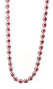 Gorgeous 36.00CTW Oval Faceted Ruby & 6.00CTW Diamond of 21.5 Inches Necklace in 14K White Gold Over