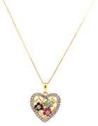 Italian 925 sterling silver multi color stone heart shaped pendant on chain