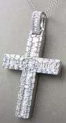 14kt White gold 7.35ctw baguette and round cut diamond cross pendant