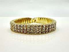 14 Kt Yellow Gold Plated 3 Row Simulated Diamond Tennis Bracelet
