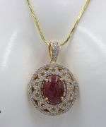 Fabulous Natural No Heat 13.00CTS Oval Cabochon-Cut Star Ruby & 2.45CTW Round Sapphire Pendant Neckl