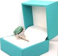 Sparkling Large 11.00CTS Oval Faceted Natural Emerald & White Sapphire Ring in Sterling Silver