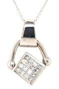 14kt White gold 1.60ctw white and IR blue diamond cluster flip pendant on chain