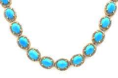 Dreamy 64.50CTW Oval Cabochon-Cut Turquoise & 5.50CTW Diamond Necklace in 14K Yellow Gold Over Sterl