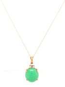 14kt Yellow gold green Jade and diamond pendant on chain