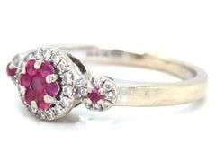 Sweet 14K WG Ruby & Diamond Cluster Ring