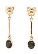 10kt Yellow gold black star sapphire cab dangle earrings