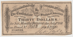 Desirable 1864 Confederate States of America $1000 Bond Coupon