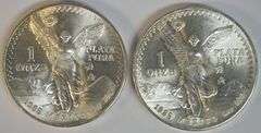 2 1985 Mexico 1 Onza Plata Pura pure .999 Silver coins