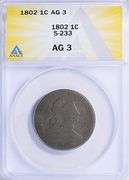 1802 Draped Bust Large Cent S-233 ANACS AG-03 BN Early U.S. Copper Sheldon Variety
