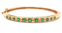 Antique 14kt Yellow gold Tsavorite and diamond bangle