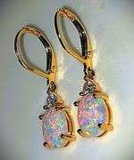 14 K Gold Plated 3.5 Ctw Welo Color Play Lab Simulated Opal Earrings
