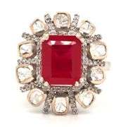 Exquisite 6.50CTS Emerald-Cut Ruby & 1.55CTW Diamond Adjustable Ring in Sterling Silver
