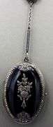 Vintage 925 sterling silver black onyx photo locket pendant lariat necklace