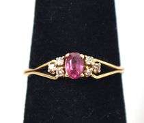 Dainty 10K Yellow Gold Ruby Gemstone Ring with Diamond Accents