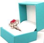 Charming 5.25CTS Emerald Cut Ruby & Diamond Halo Adjustable Ring in Sterling Silver