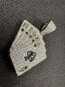 Rhodium Plated 925 Sterling Silver CZ Royal Flush Hip Hop Pendant Ace of Spades