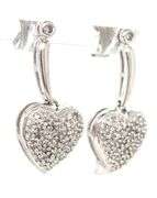 14kt White gold Pave diamond heart dangle earrings