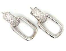 18kt White gold 0.60ctw pave diamond link dangle earrings