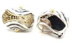 925 Sterling silver two tone open art Filigree shrimp earrings