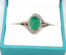 Sensational 4.50CTS Oval Cabochon-Cut Jade & 0.47CTW Diamond Ring in Sterling Silver