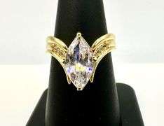 WOW!!! Ladies Sparkling Yellow Gold Plated 3.75 Ct Marquis Cut CZ Ring
