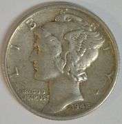 Very sharp 1942 over '1' Mercury Dime in AU
