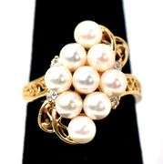 Elegant 14K Yellow Gold Pearl Ring with Diamond Accents