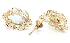 14kt Yellow gold marquise Opal Filigree stud earrings