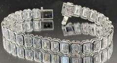 31.87CTW EMERALD-CUT LAB DIAMOND BEZEL TENNIS BRACELET 14K WHITE GOLD