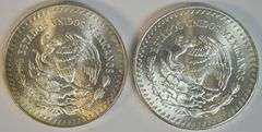 2 1985 Mexico 1 Onza Plata Pura pure .999 Silver coins